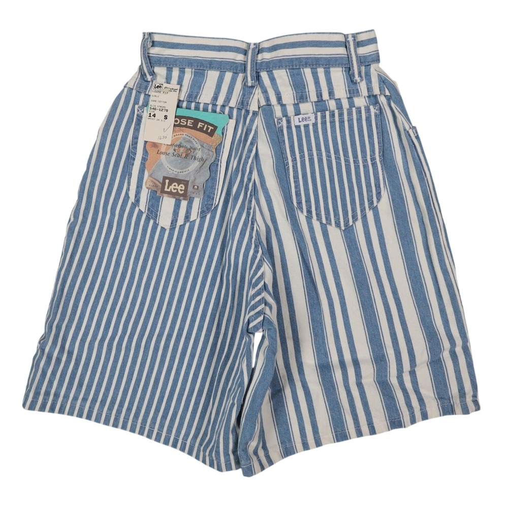 Lee Striped Shorts Girls 14 Slim Vintage 90s Blue White Cotton Loose Fit NWT